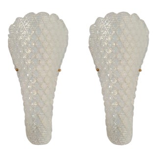 Pair of Opaline Murano Glass Sconces 1970s, Mid Century Modern For Sale