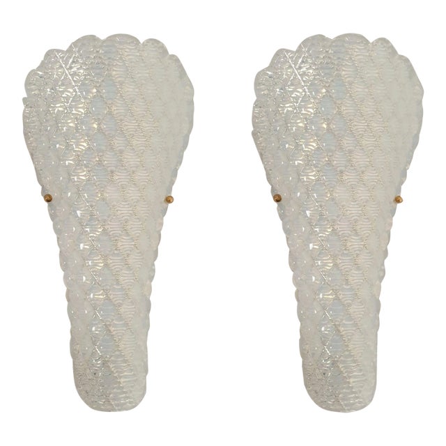 Pair of Opaline Murano Glass Sconces 1970s, Mid Century Modern For Sale