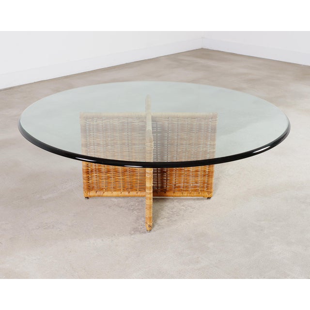 Italian Organic Modern Rattan Wicker Glass Top Cocktail Table For Sale In Sacramento - Image 6 of 17