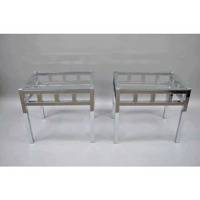 Mid Century Modern Baughman Style Chrome & Glass Rectangular Side / End Tables - a Pair. Item features metal frames,...