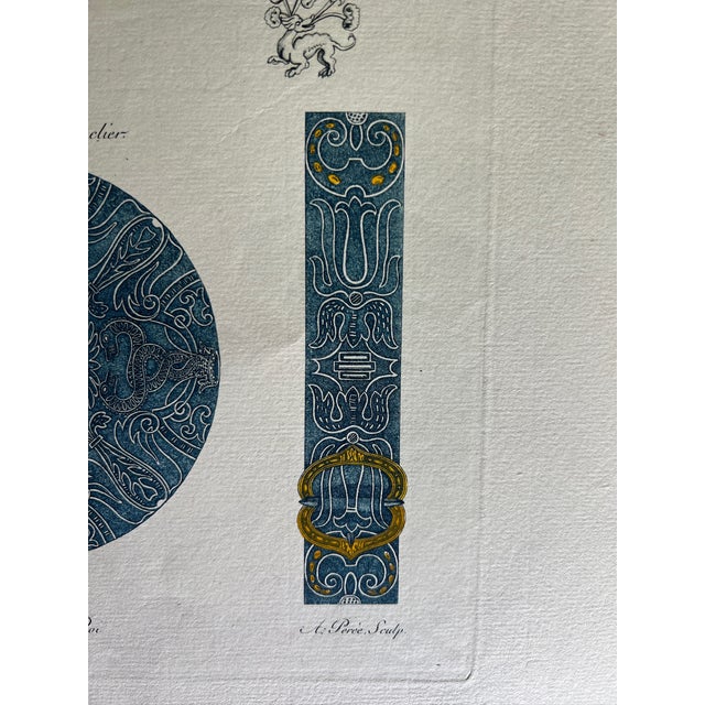 French Mid 19th Century Etching Reproduction of Ornamental Elements of the Armor of Francis I by French Artist Nicolas Xavier Willemin For Sale - Image 3 of 9