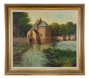 Rustic Landscape of the Smedepoort Bruges, Belgium, 1950s, Oil on Canvas, Framed