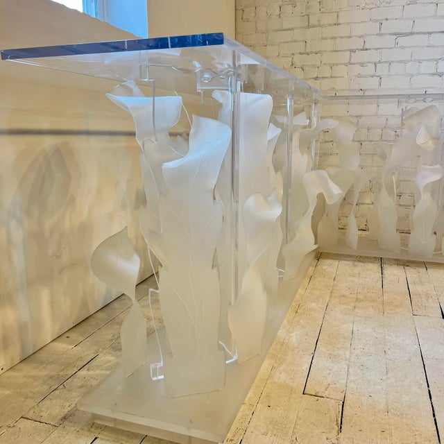 80s Custom Lucite Sculptural Foliage L Shape Bar For Sale - Image 4 of 11