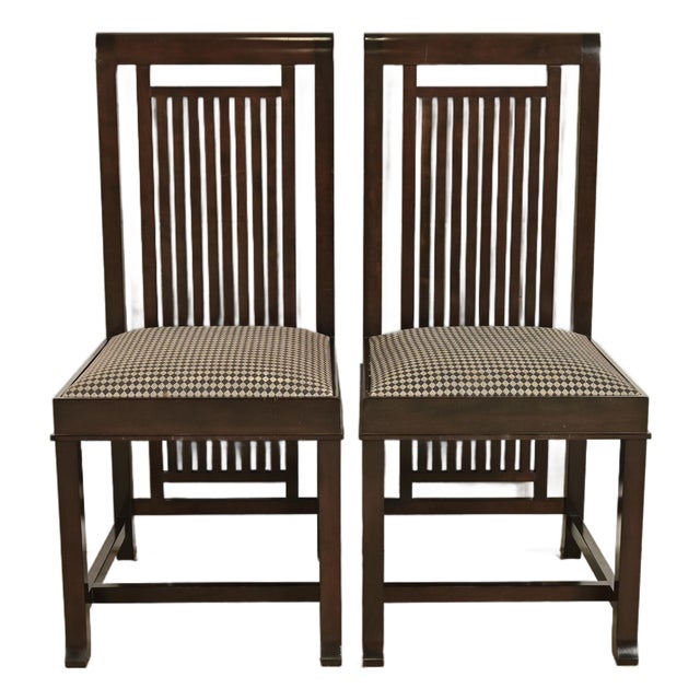 Frank Lloyd Wright for Cassina Arts & Crafts Dark Cherry Wood Side Chairs or Dining Chairs, Pair For Sale