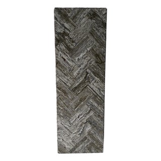 Gray Stone Herringbone Pedestal With Sculptural Geometric Inlay For Sale