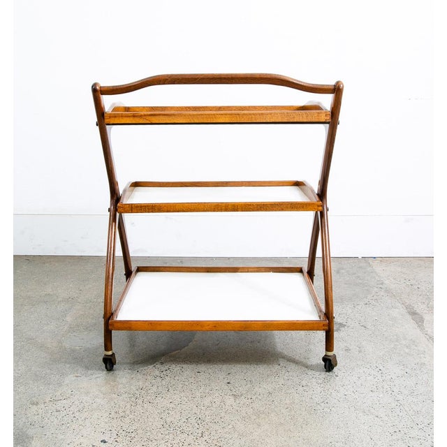 1960s Mid Century Danish Modern Serving Cart Italian Bar Tray Trolley Rolling White For Sale - Image 10 of 12