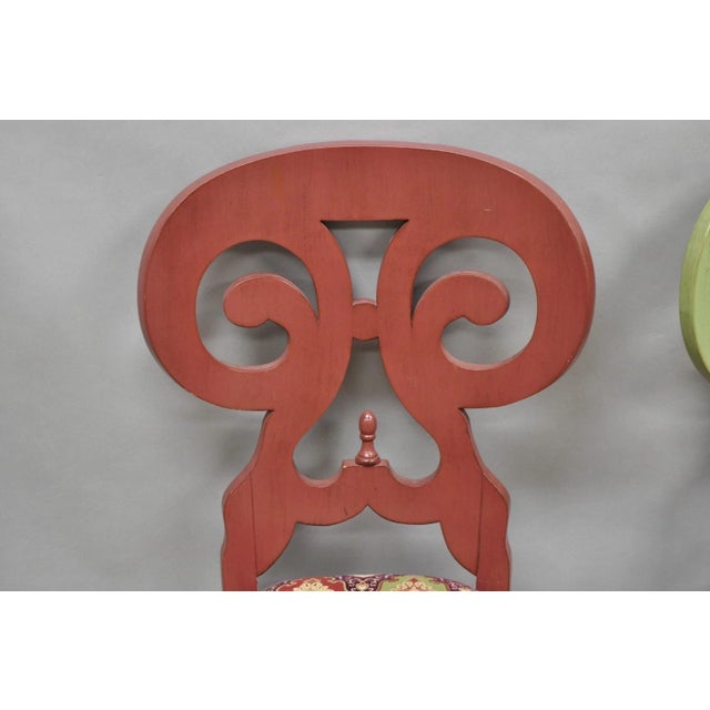 Contemporary Regency Style Red Green Yellow Scroll Back Dining Chairs - Set of 8 For Sale In Philadelphia - Image 6 of 18