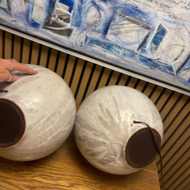 Late 20th Century Pair of Organic Modern Studio Ceramic Table Lamps With Matte Mineral Glaze For Sale - Image 12 of 12