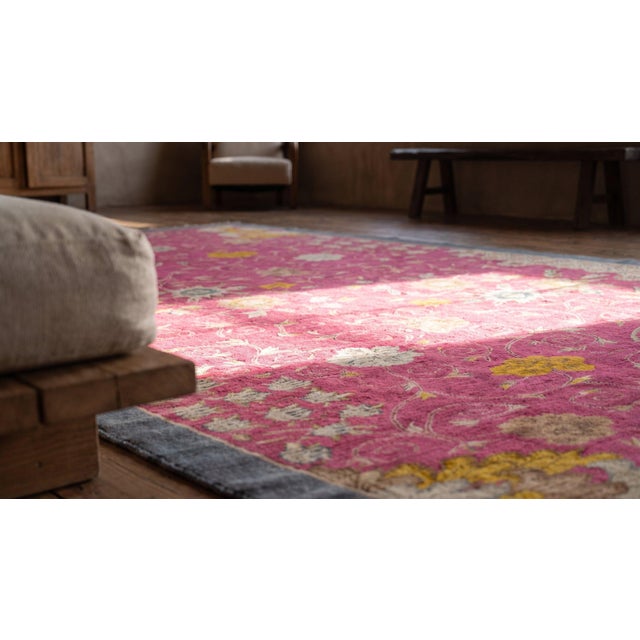 Blush 1920s Pink Blush Floral Antique Chinese Art Deco Rug 10' X 19' Handknotted Wool Carpet by Nichols Workshop For Sale - Image 8 of 9