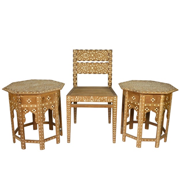 1990s Royal Mandala Inlay Octagonal End Tables - Set of 2 For Sale - Image 4 of 4