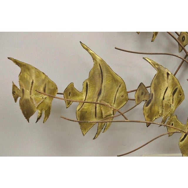 Metal Vintage Bergasse Mid Century Modern Brass Metal "School of Fish" Wall Sculpture For Sale - Image 7 of 11