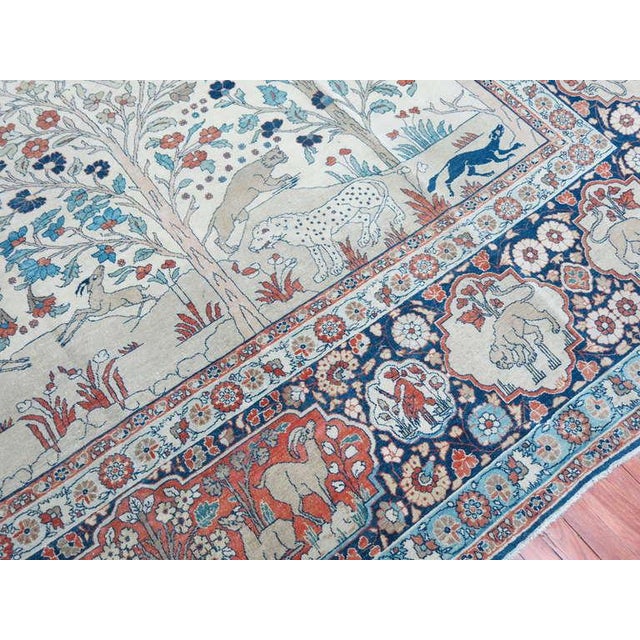 Pink Zabihi Collection Pictorial Paradise Antique Tabriz Oversize Tree of Life Rug For Sale - Image 8 of 18