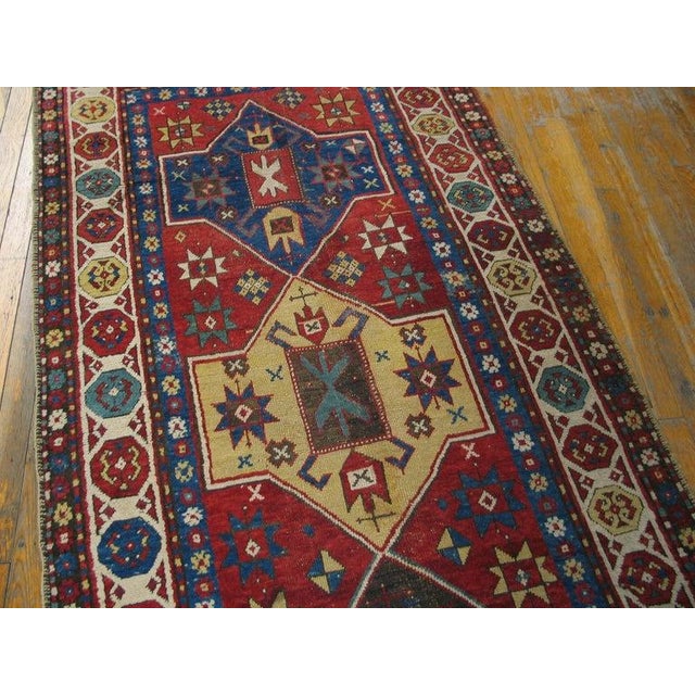 Tribal Antique Late 19th Century Tribal Geometric Caucasian Kazak Red Runner Rug For Sale - Image 3 of 9
