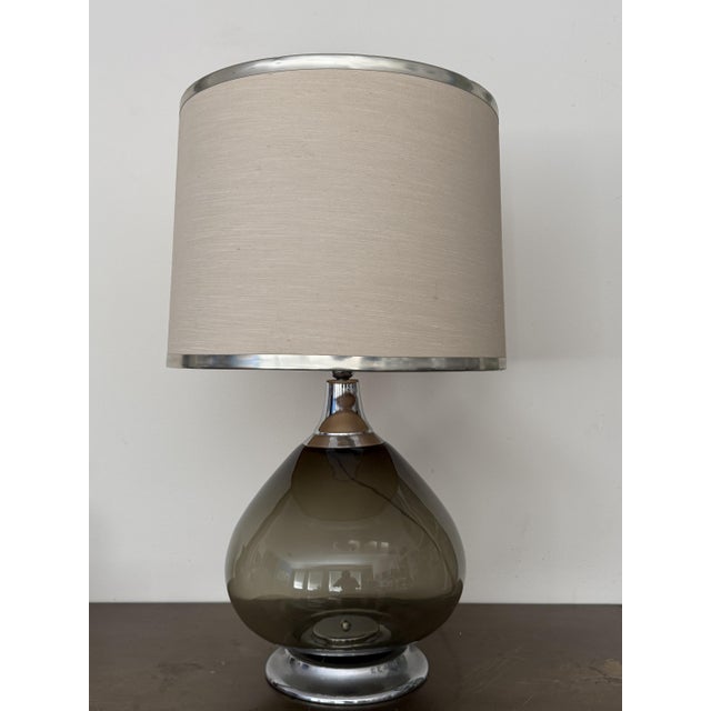 Vintage Italian Smoked Glass and Chrome Table Lamp, 1980s For Sale - Image 16 of 18