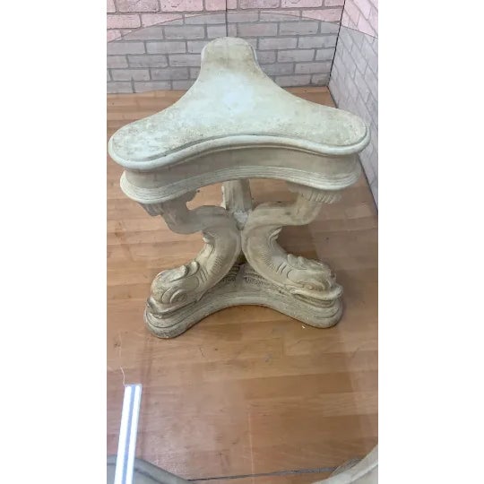Vintage Neoclassical Faux-Stone Dolphin Pedestal Table With Glass Top For Sale In Chicago - Image 6 of 11