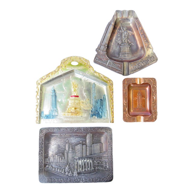 New York & Chicago Souvenir Metalware Ashtrays / Catchall Collection For Sale