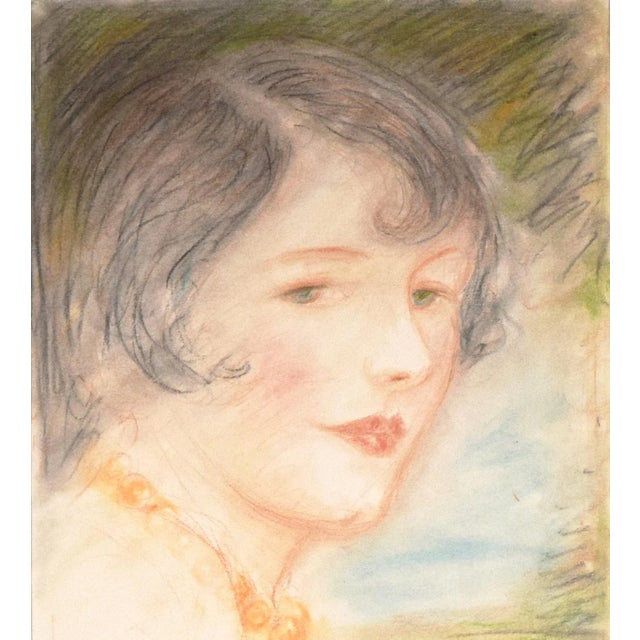 Antique Art Deco Portrait Drawing of a Woman by Charles Sheldon C. 1920s For Sale - Image 4 of 6