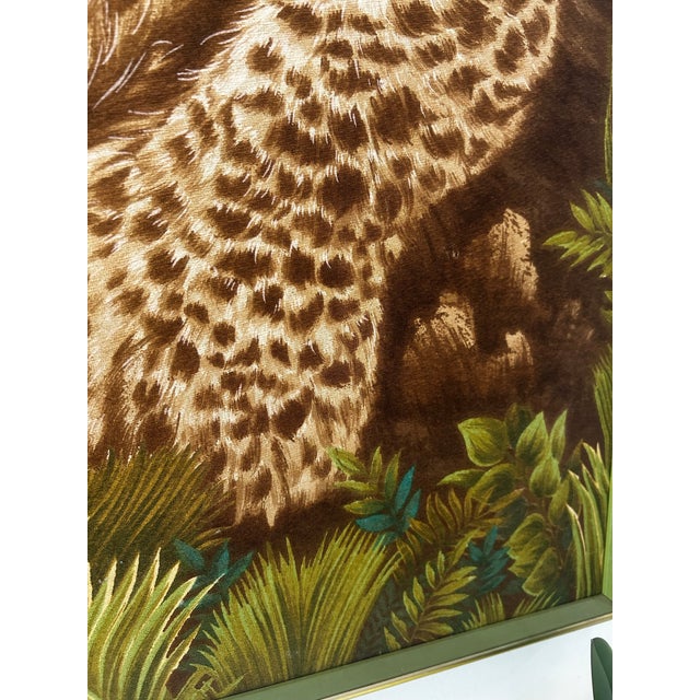 Dark Green 1970 Leopard Cub Wesco Reltex Framed Fabric on Board For Sale - Image 8 of 12