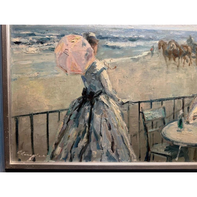 Hans Jörg Wagner, Munich, Trouville Beach Promenade, France, Oil Painting on Canvas, Framed For Sale - Image 6 of 13