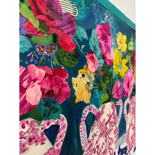 Chinoiserie Coming Up Roses| Whimsical Chinoiserie Floral Painting| Carolyn Shultz| Original Art For Sale - Image 3 of 3