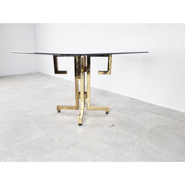Geometrical Brass and Glass Dining Table, 1970s For Sale - Image 8 of 12