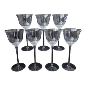 1980s Mikasa Silver Surf Austria Tulip Bowl Wine Glass - Set of 7