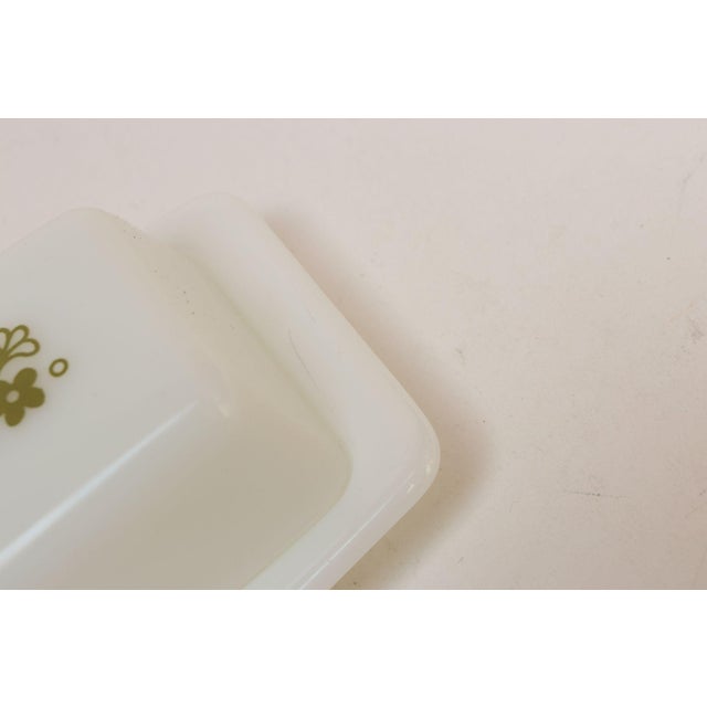 White Vintage Pyrex Spring Blossom / "Crazy Daisy" Green Floral and Milk Glass Covered Butter Dish For Sale - Image 8 of 12