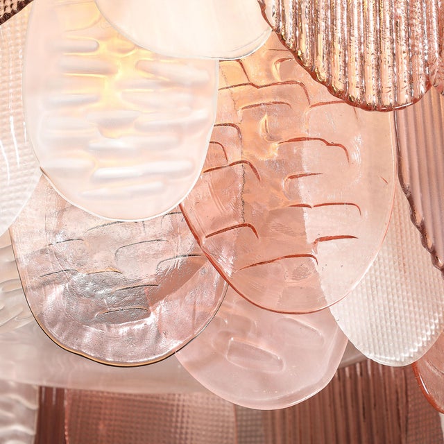 Modernist Round 3-Tier Hand-Blown Murano Glass Chandelier W/ Oval Reeded Shades For Sale - Image 14 of 18