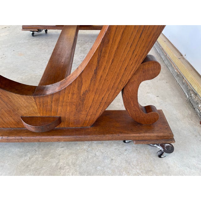 French 1950s Signed and Dated Midcentury French Oak Trestle Table For Sale - Image 3 of 8