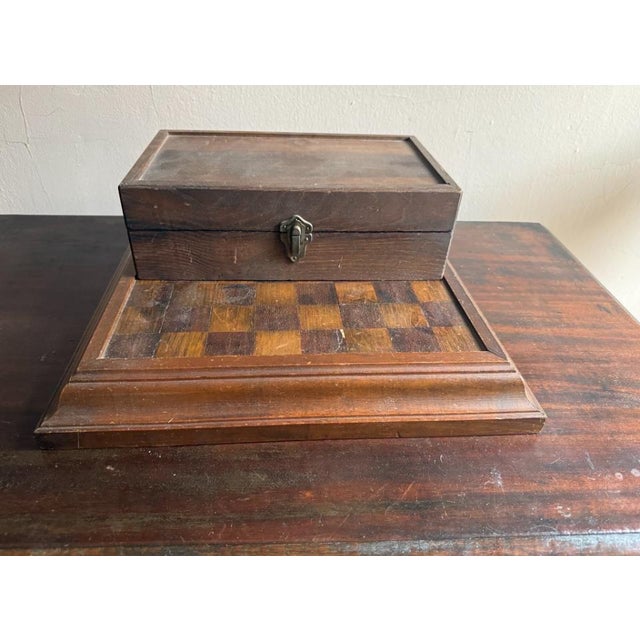 Mid-Century Medieval-Style Cast Metal Chess Set With Hardwood Board and Hand-Carved Storage Box For Sale In New York - Image 6 of 14