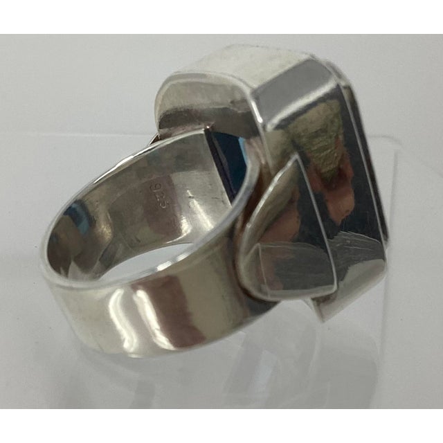 Contemporary Late 20th Century 20 Carat Swiss Blue Topaz Cocktail Ring Set in Sterling Silver, Size 9.5 For Sale - Image 3 of 5