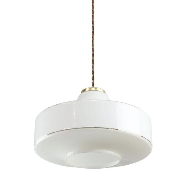 Mid-Century Italian White Glass & Brass Pendant Lamp For Sale