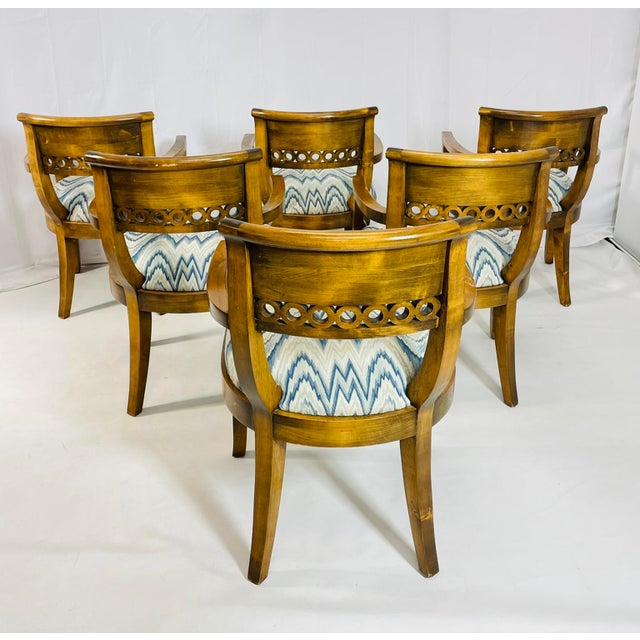 Brown Set of 6 Solid Wood Dining Room Armchairs, Usa 1970s For Sale - Image 8 of 12