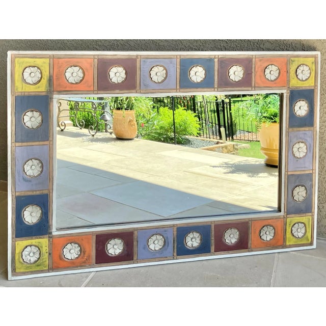 Late 20th Century Late 20th-Century Vibrant Folk Art-Style Carved Wood Statement Mirror - Hangs Vertically or Horizontally For Sale - Image 5 of 12