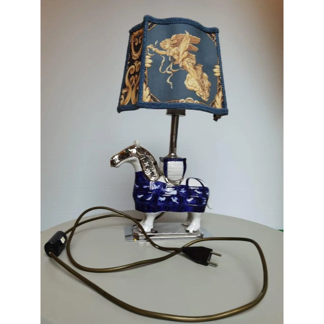 Blue Vintage Equestrian Porcelain Horse Lamp For Sale - Image 8 of 8