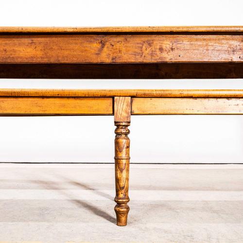 Brown Vintage Long Rectangular Fruitwood Farmhouse Table and Bench, 1940s, Set of 2 For Sale - Image 8 of 13