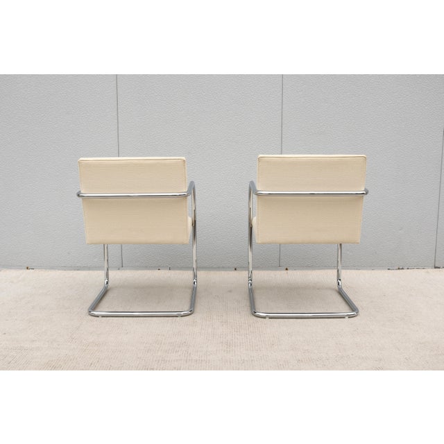 Ludwig Mies Van Der Rohe Brno Tubular Chairs in Cream Fabric by Gordon - A Pair For Sale - Image 11 of 18