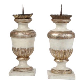 Antique Italian Giltwood Pricket Candlesticks - a Pair For Sale