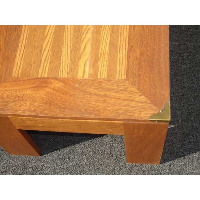 Brown Vintage Monterey Style Oak Footstool Bench W Brass Corners For Sale - Image 8 of 12