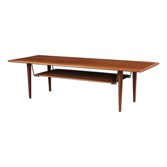 Peter Hvidt and Orla Mølgaard Nielsen for France and Son Danish Teak and Cane Coffee Table For Sale