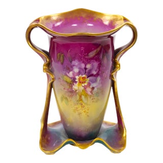 Antique Royal Bonn German Porcelain Hand-Painted & Gilt Floral Decorative Vases For Sale