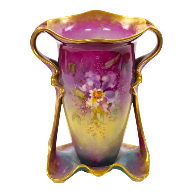 Antique Royal Bonn German Porcelain Hand-Painted & Gilt Floral Decorative Vases For Sale