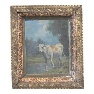 Robert Atkinson Fox (1860-1935), Cow in a Stream, Gouache on Canvas Painting For Sale
