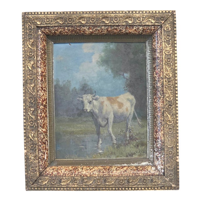 Robert Atkinson Fox (1860-1935), Cow in a Stream, Gouache on Canvas Painting For Sale