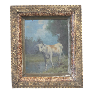 Robert Atkinson Fox (1860-1935), Cow in a Stream, Gouache on Canvas Painting