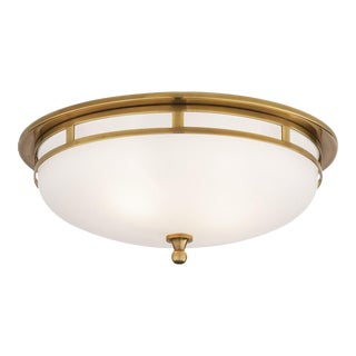 Visual Comfort Signature Openwork Large Flush Mount in Hand-Rubbed Antique Brass with Frosted Glass For Sale