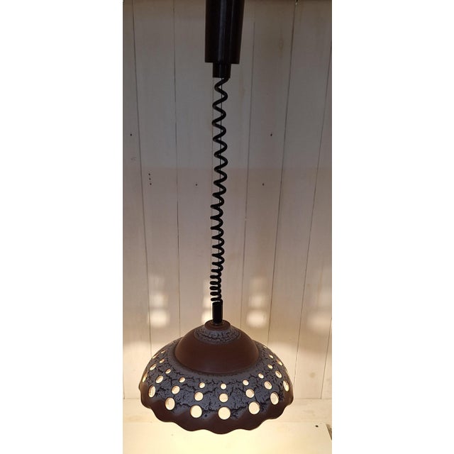 Ceramic Vintage Ceiling Lamp with Openwork Ceramic Shade on Height-Adjustable Plastic Mount, 1970s For Sale - Image 7 of 7