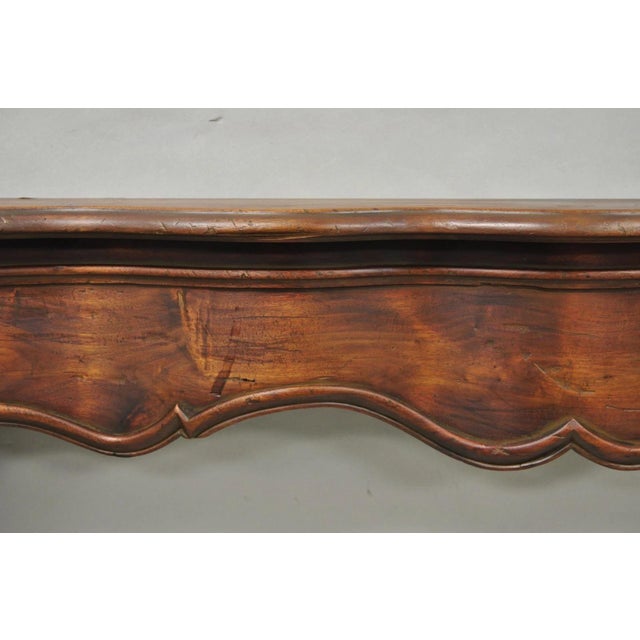 Wood Antique Italian Provincial Carved Serpentine Scalloped Walnut Fireplace Mantel For Sale - Image 7 of 18