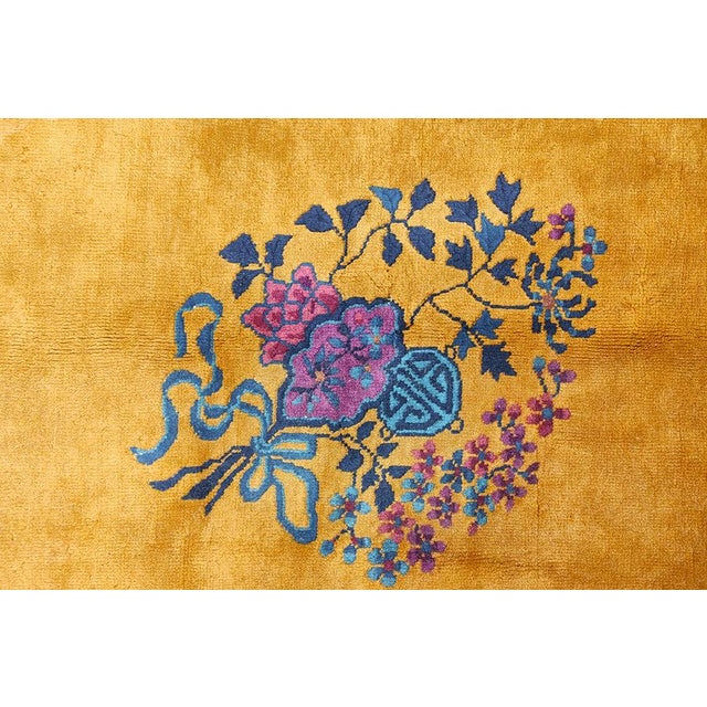 1920s Antique Chinese Floral Art Deco Wool Manchester Yellow Hand Knotted Rug For Sale - Image 9 of 9