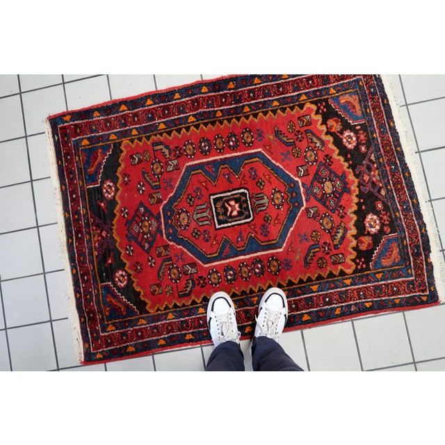 Persian 1930s, Vintage Persian Hamadan Rug, Geometric Medallion, 3 X 5 For Sale - Image 3 of 10